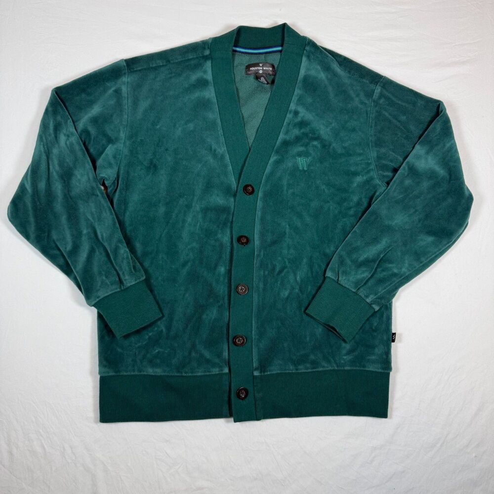 Houston White x Target Velour Cardigan Men's S Teal Green Button Front
